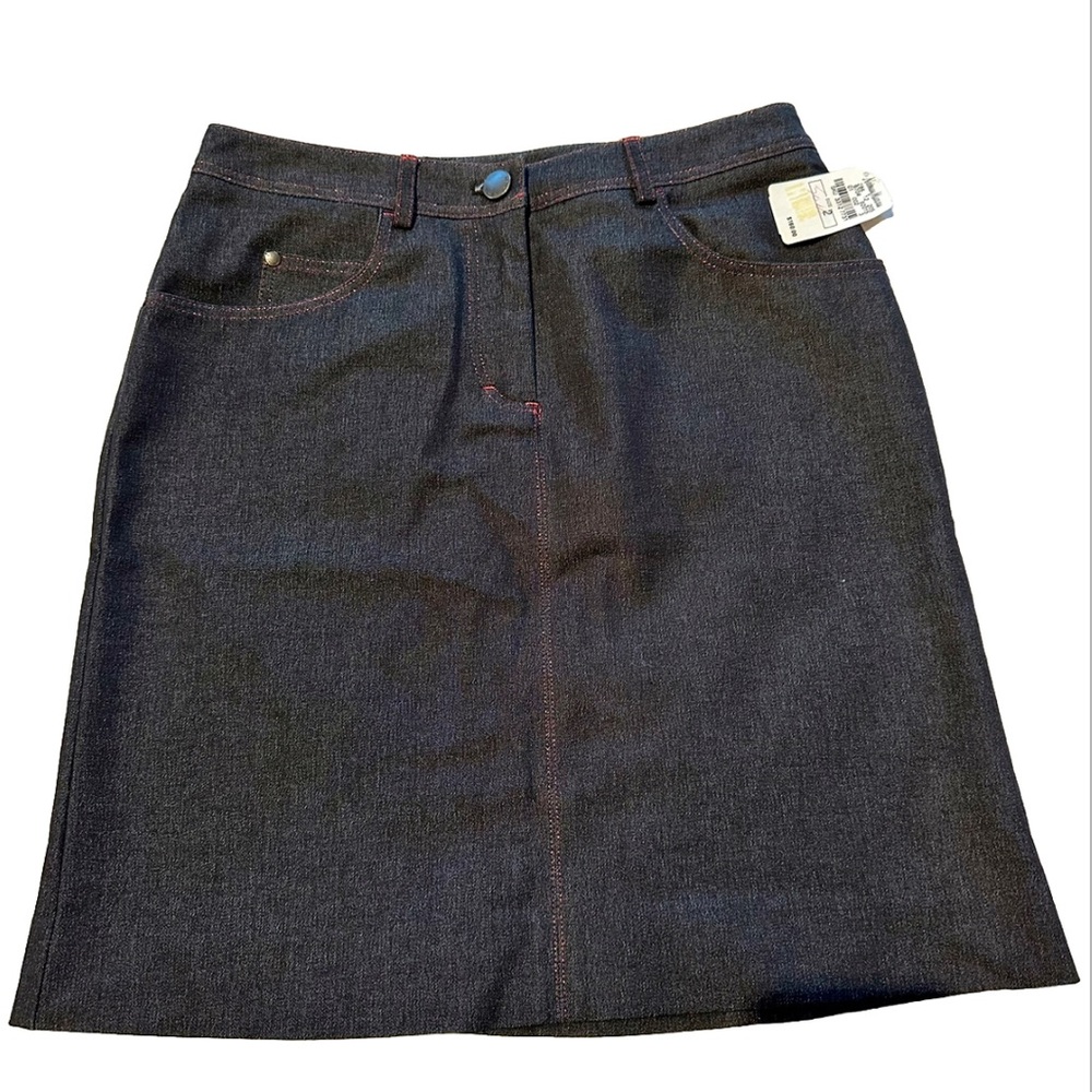 🆕 Elie Tahari Gray Skirt with Metallic Red Trim - Picture 1 of 6